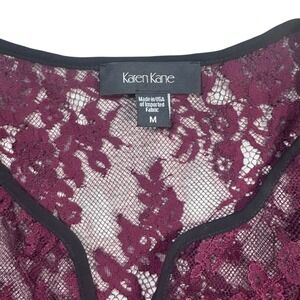 Karen Kane Lace Bell Sleeve V Neck Top Burgundy Size M Made in USA